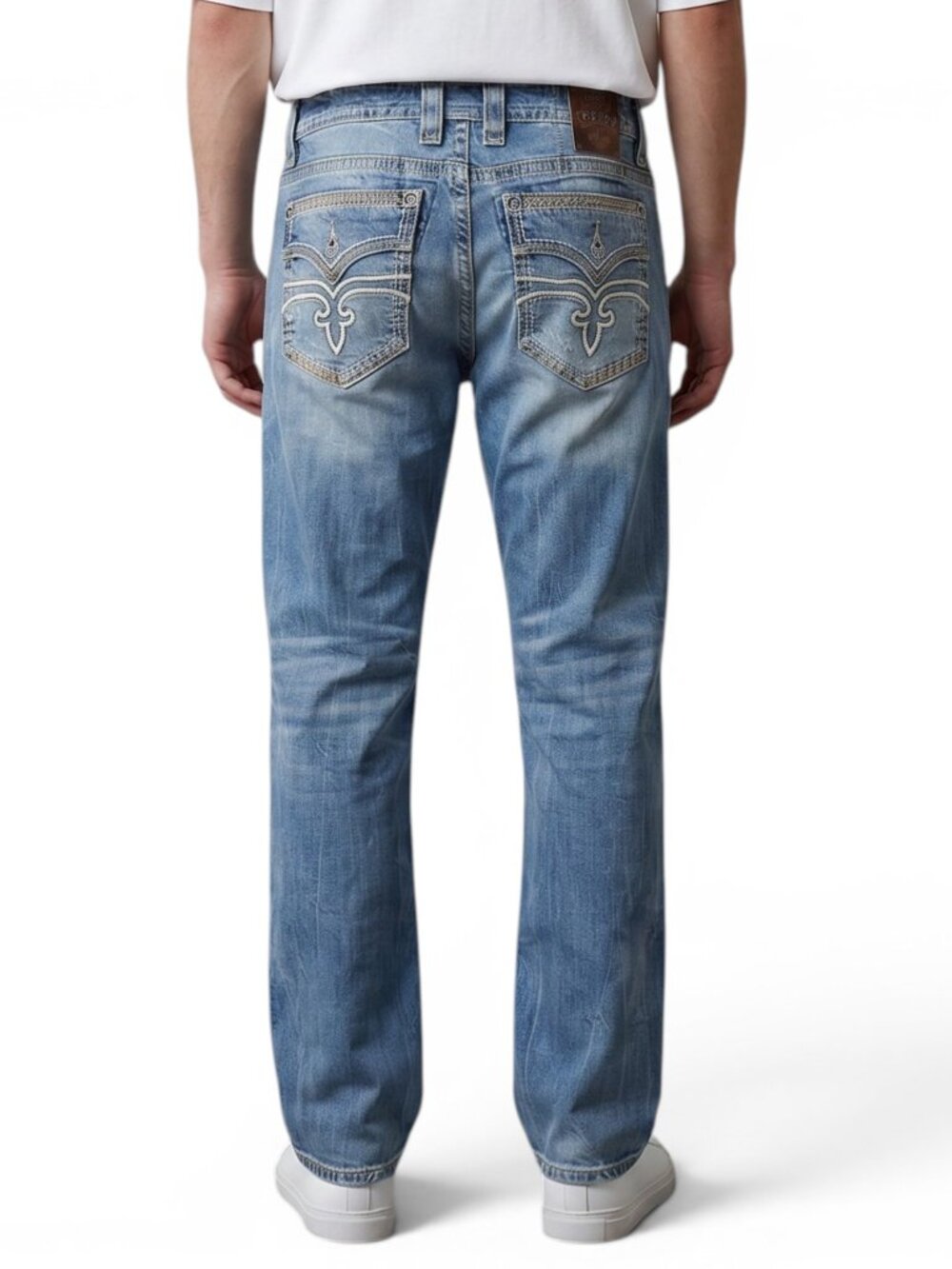 Rock Revival Odell Relaxed Fit Jeans Men 38x34 Dark Wash Thick Stitched EUC